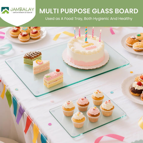 JAMBALAY 8x12 tempered glass cutting board provides compact prep space that resists stains.