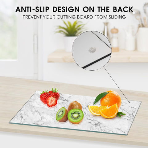 JAMBALAY cutting board showing anti-slip rubber feet on counter