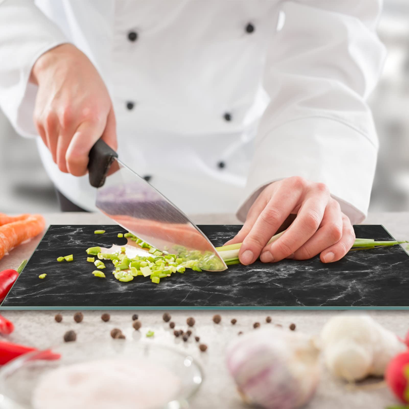 JAMBALAY versatile board doubles as cutting surface and counter accent.
