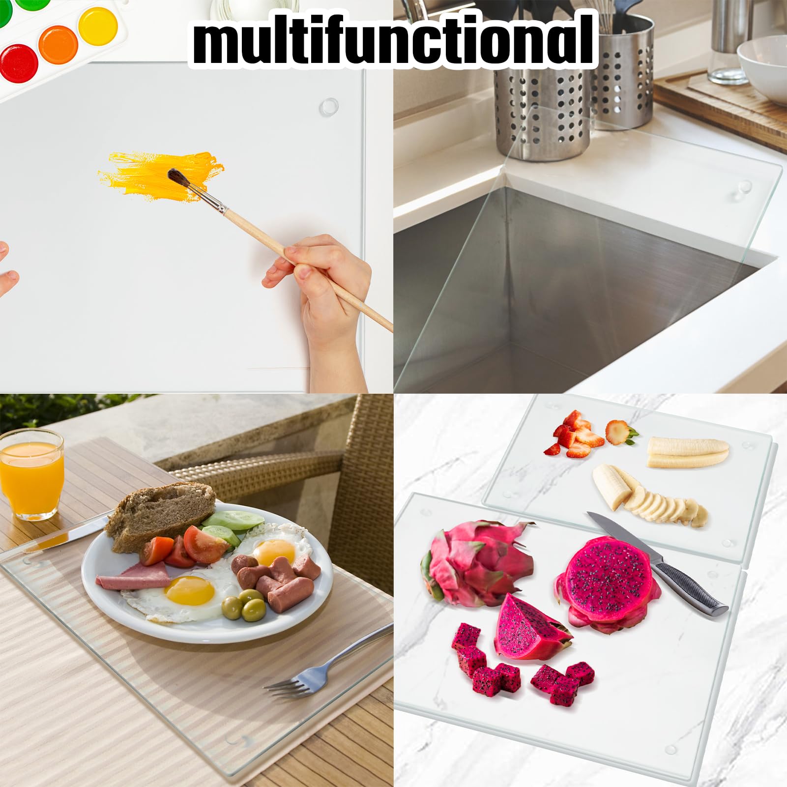 JAMBALAY glass cutting board is nonporous and scratch-resistant for easy cleaning
