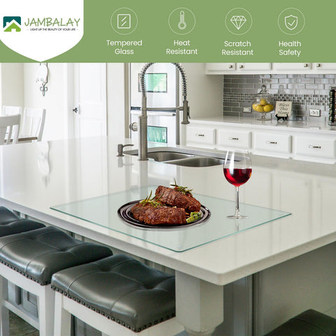 JAMBALAY heat resistant cutting board protects counters when placing hot pots.