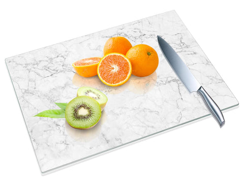 JAMBALAY tempered-glass cutting board with marble pattern for stylish slicing