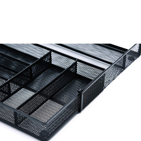 JANE EYRE black kitchen organizer keeps forks, spoons, knives neatly separated.