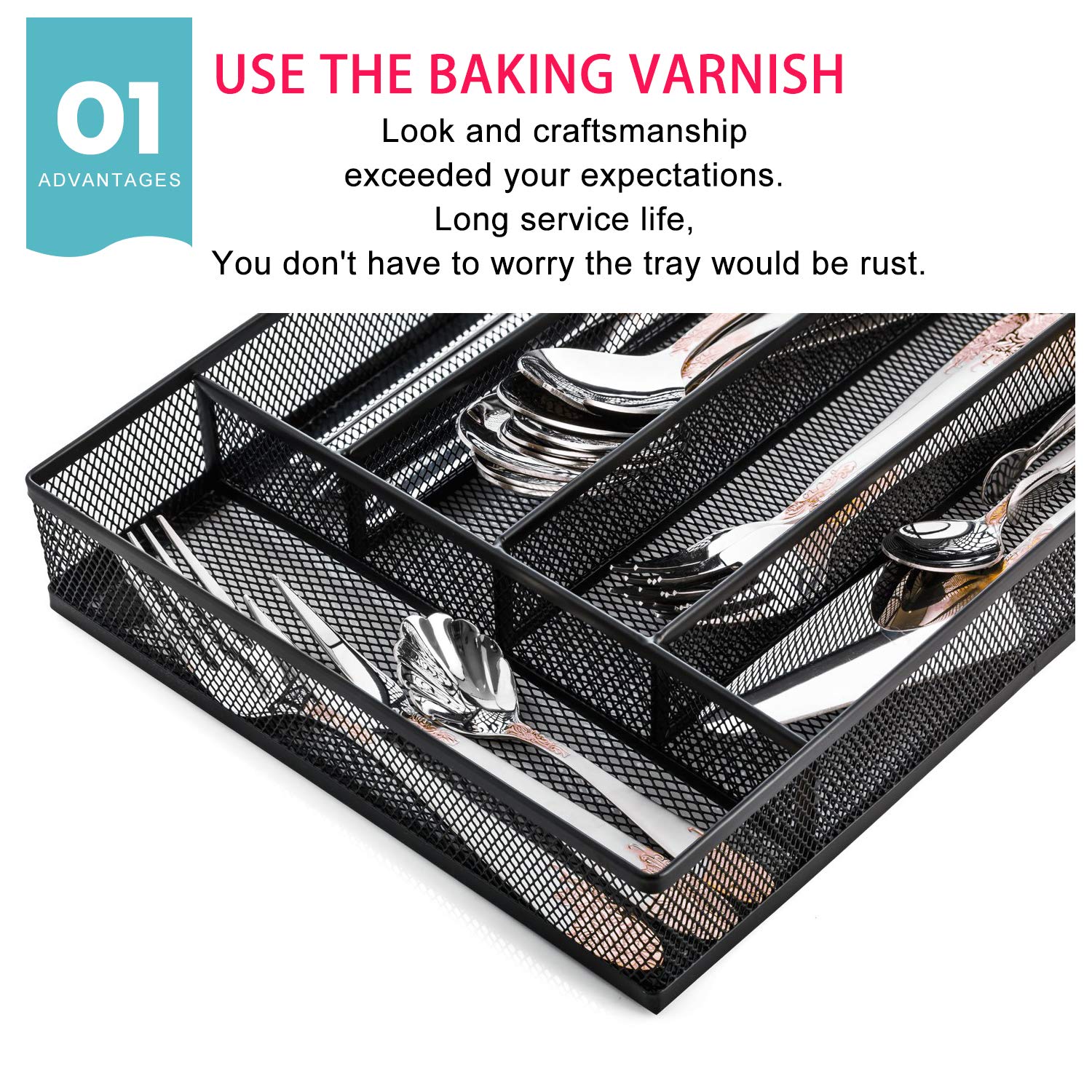 Jane Eyre metal drawer tray in black offers durable storage