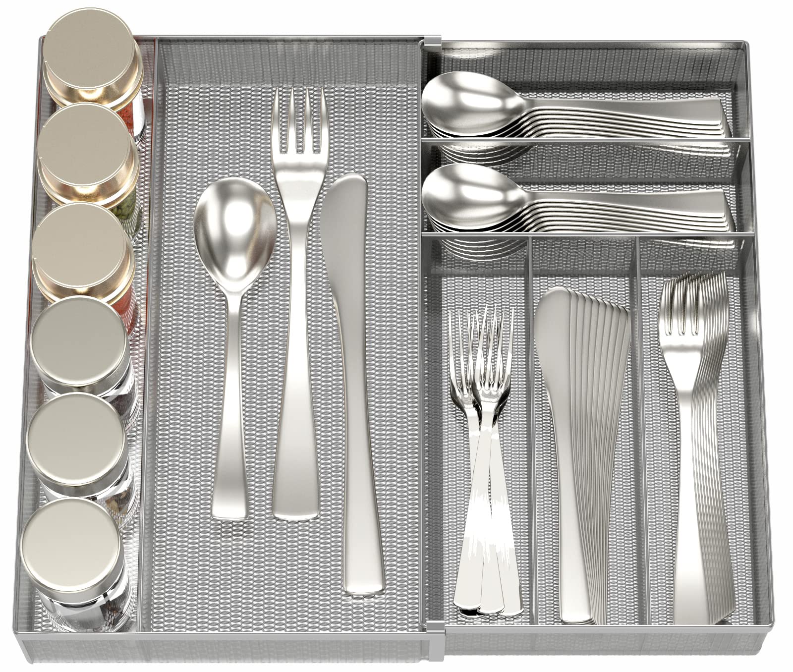 Jane Eyre utensil drawer organizer with mesh design for quick drying and easy cleaning
