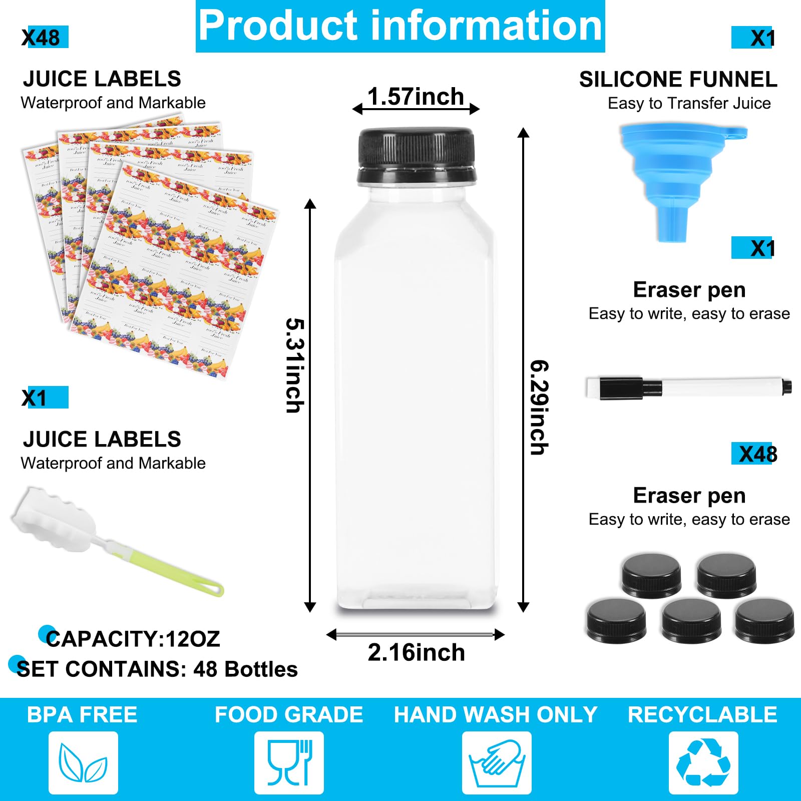 Janisfirst empty clear bottle highlighting high transparency for accurate portioning.