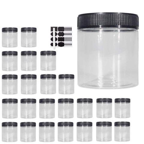 Janisfirst 8oz clear jar with black lid, ideal for pantry storage.