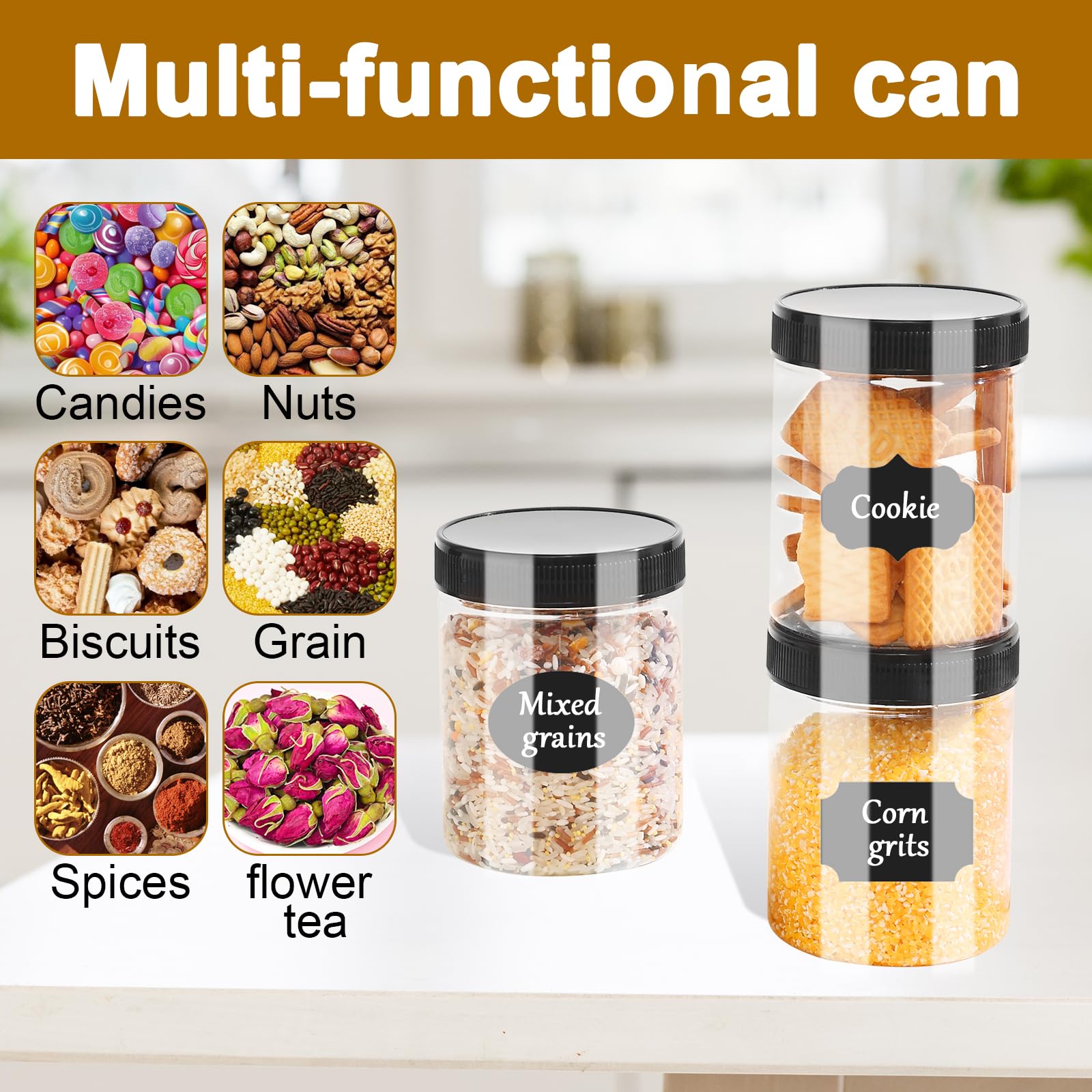 Janisfirst jars stored in pantry for dry foods organization