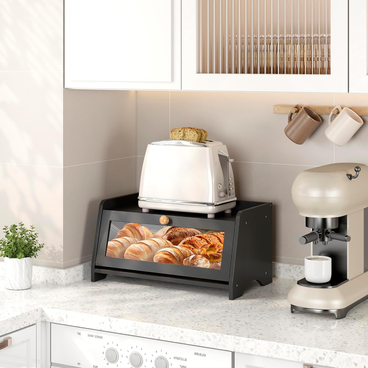 JANSNIMEN bread box black finish suits modern kitchens.