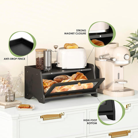 JANSNIMEN bread box flat-top workspace ideal for slicing and meal prep.