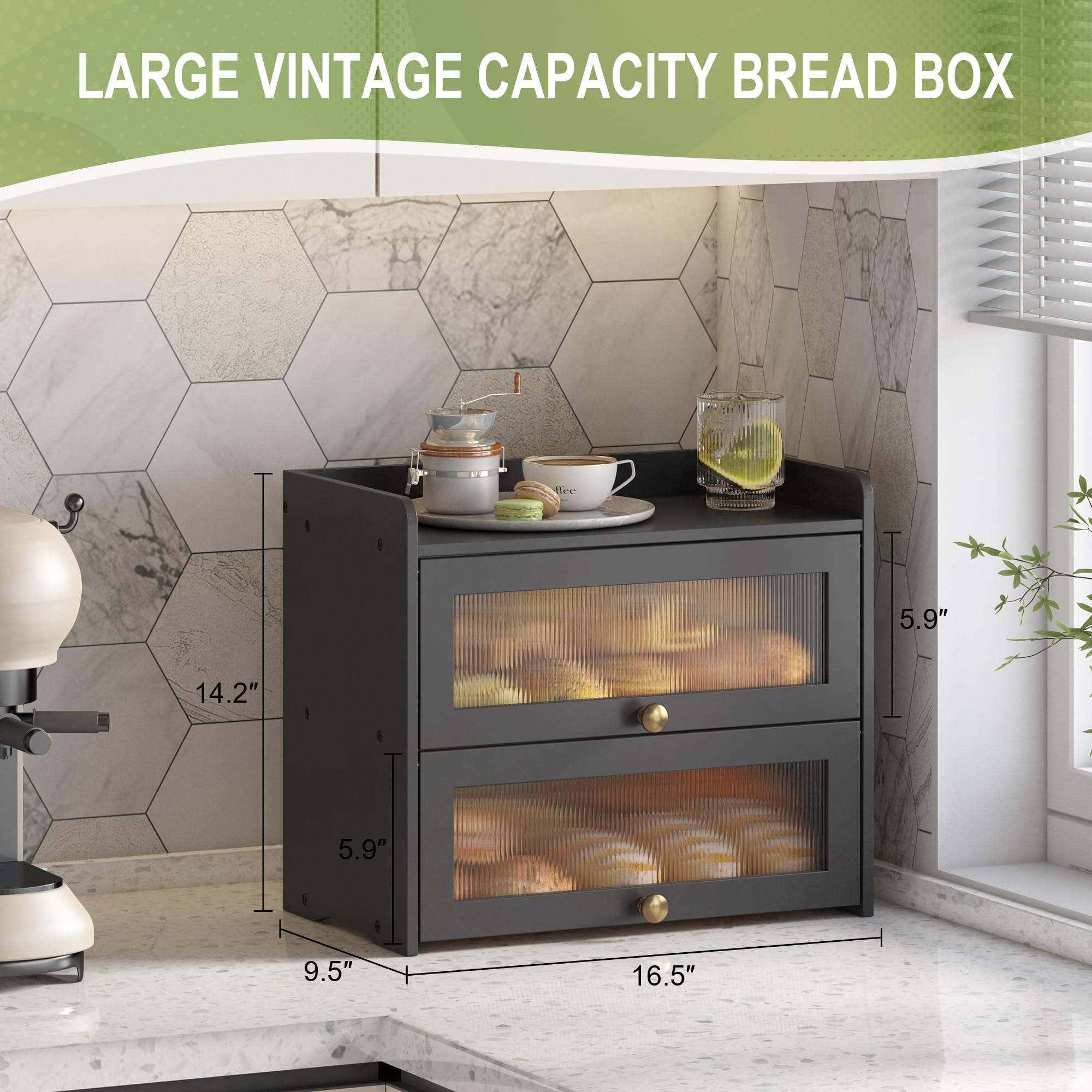 JANSNIMEN bread box top shelf provides extra workspace for slicing.