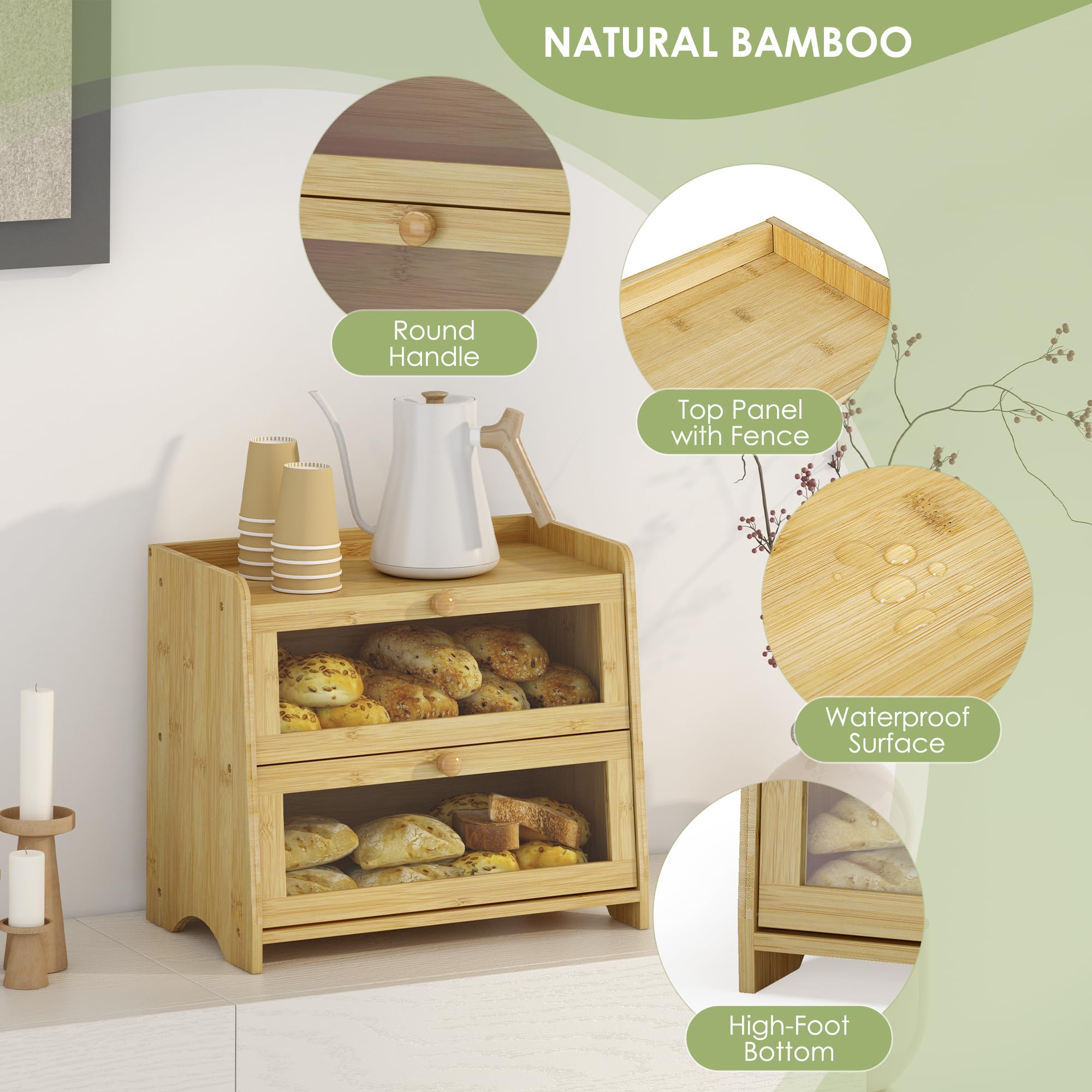 JANSNIMEN bread box window detail offers a quick interior view for monitoring contents.