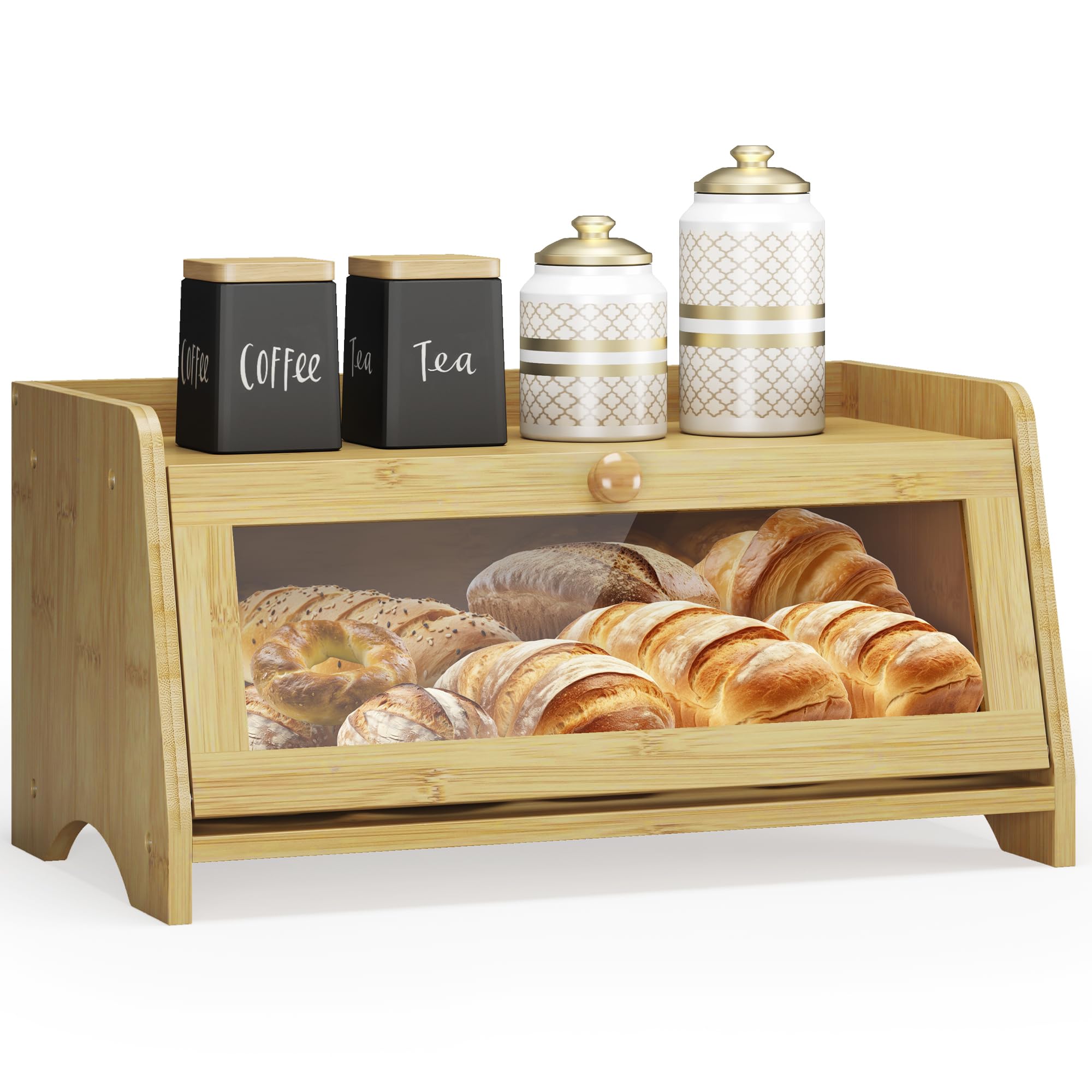 JANSNIMEN bamboo bread box with window keeps bread fresh and visible.