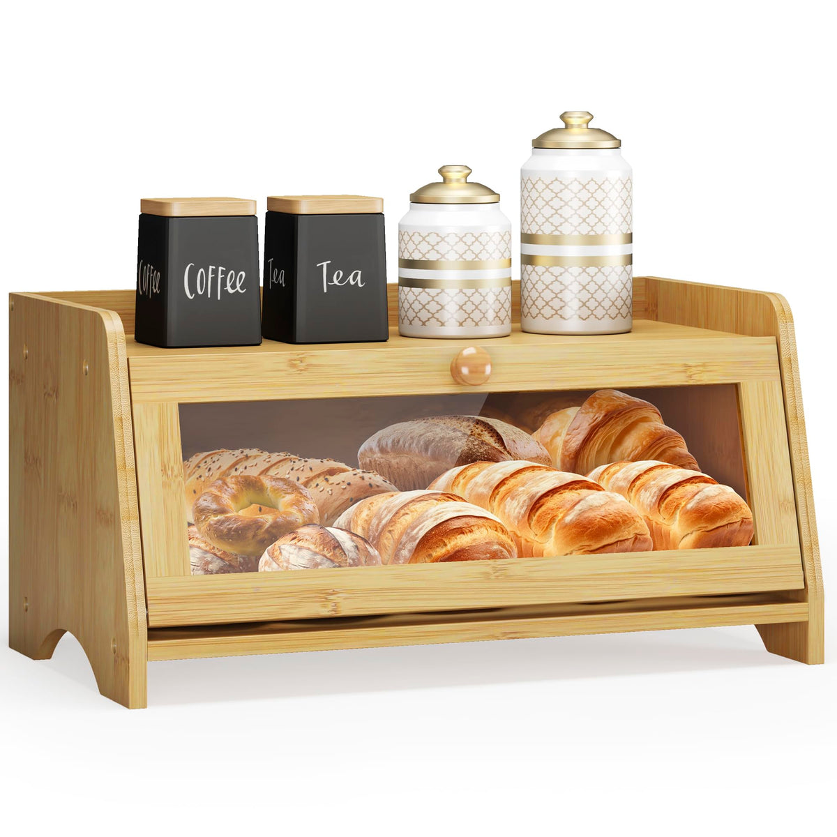 JANSNIMEN bamboo bread box with window keeps bread fresh and visible.
