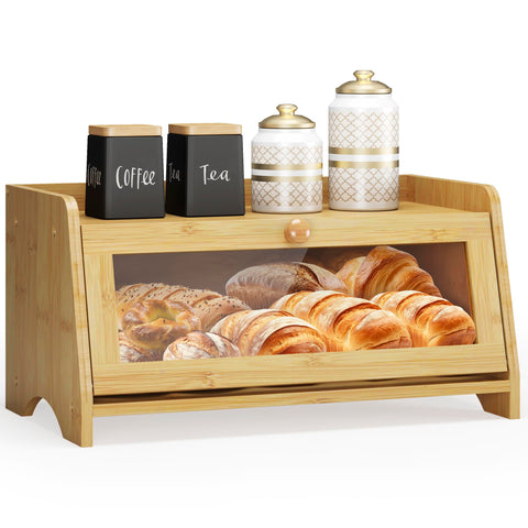 JANSNIMEN bamboo bread box with window keeps bread fresh and visible.