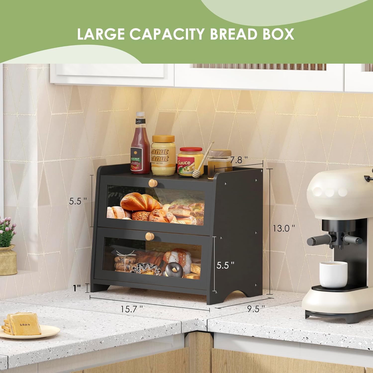 JANSNIMEN bamboo wood bread container showcases natural grain on the counter.