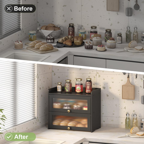 JANSNIMEN black countertop bread box complements modern kitchens.