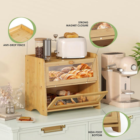 JANSNIMEN bamboo interior capacity supports storing bread, snacks, and small kitchen essentials.