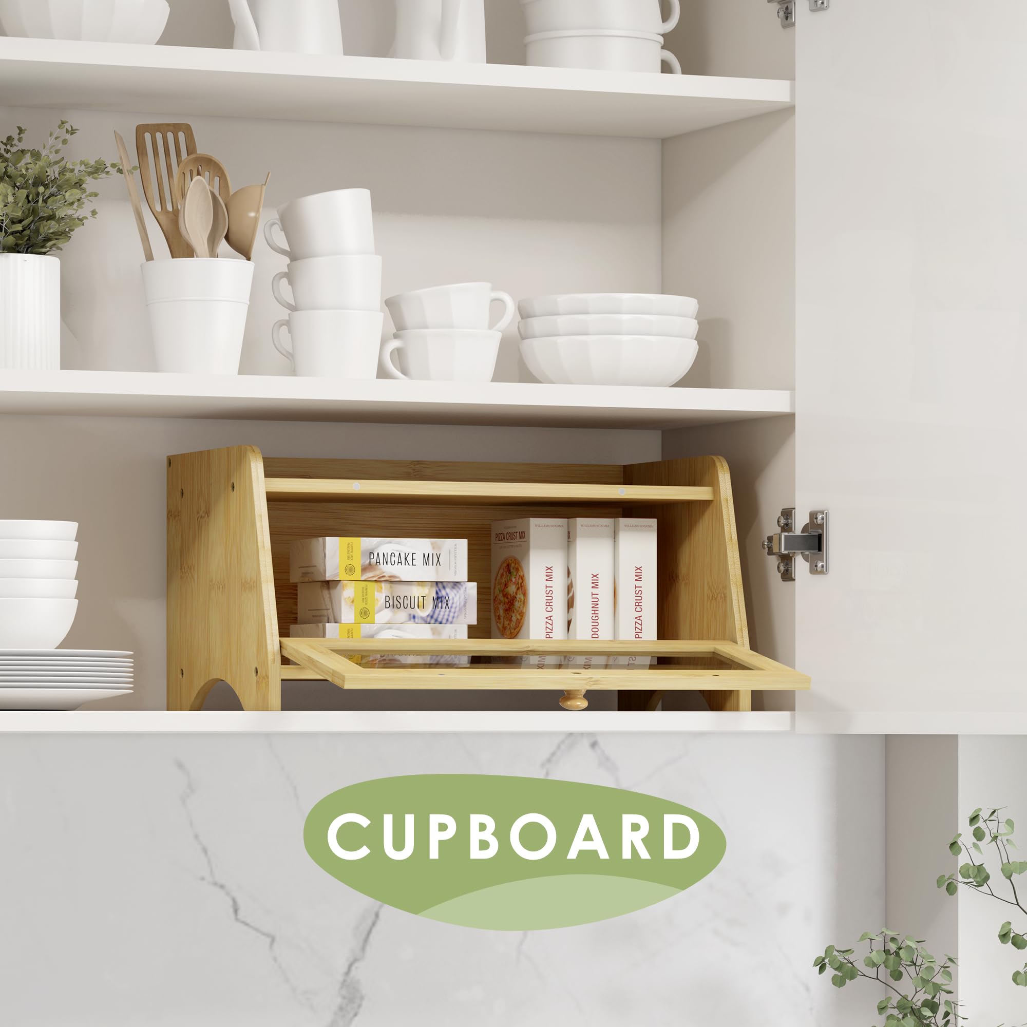 JANSNIMEN bread box top-shelf use supports prep and extra counter space.