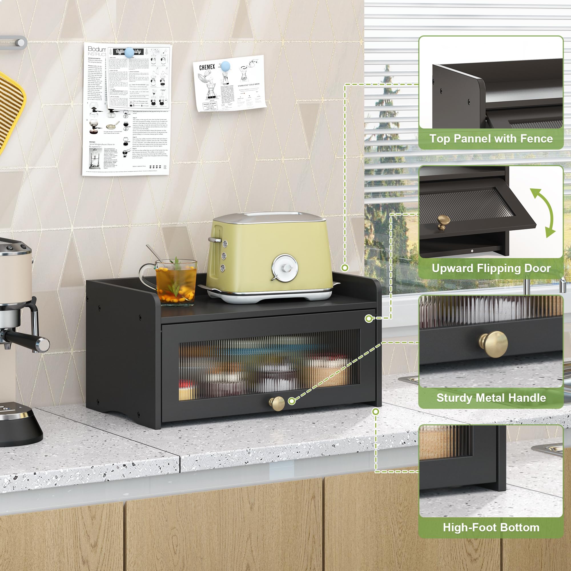 JANSNIMEN bread box top shelf extended workspace for slicing and prep