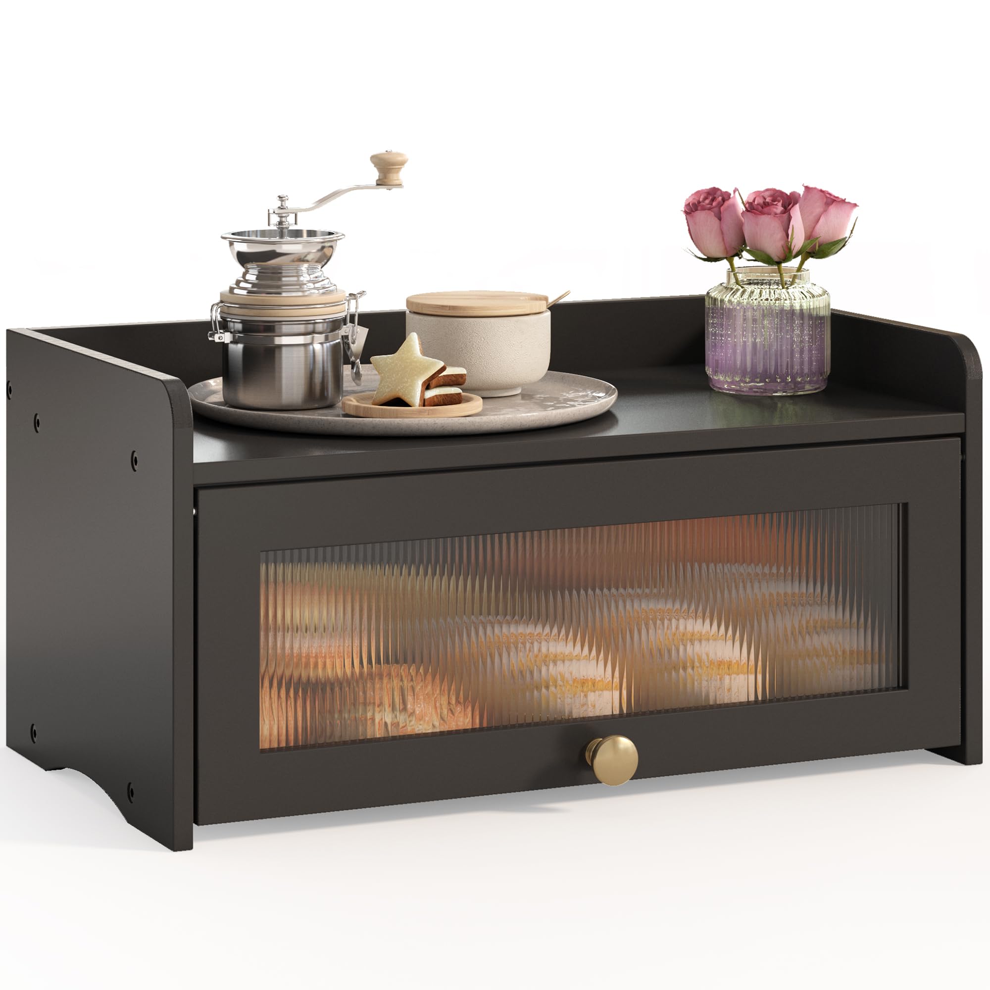 JANSNIMEN bread box with window front view for easy freshness monitoring