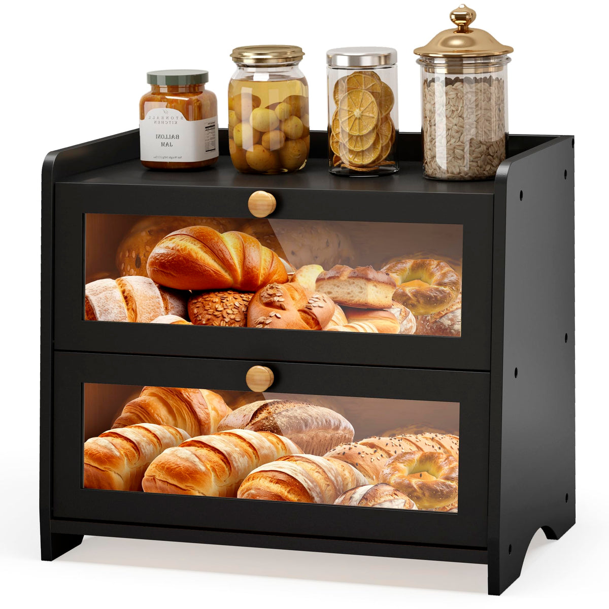 JANSNIMEN double-layer bread box with windows keeps bread visible and fresh.