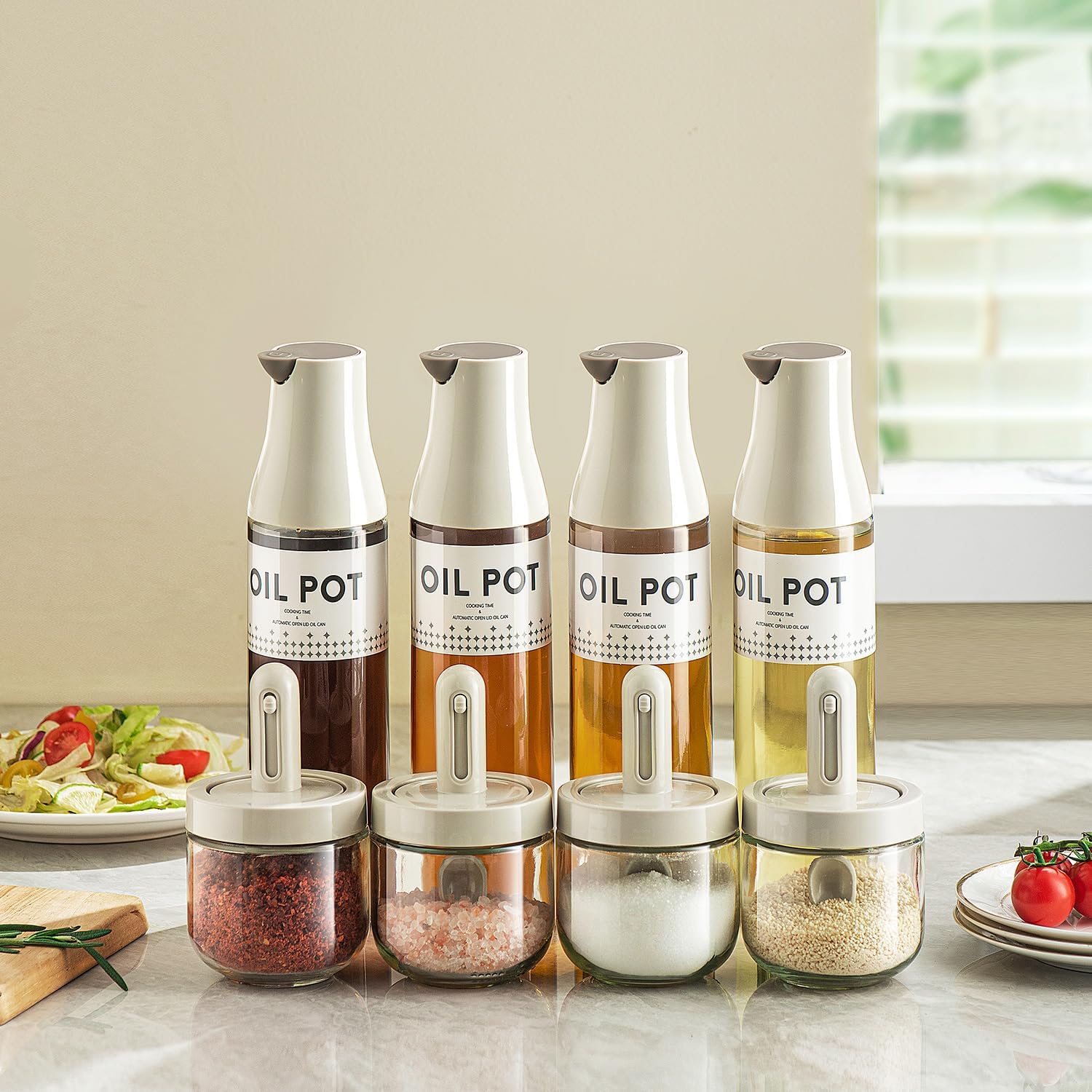 JANSSE compact dispenser keeps kitchen surfaces clean.