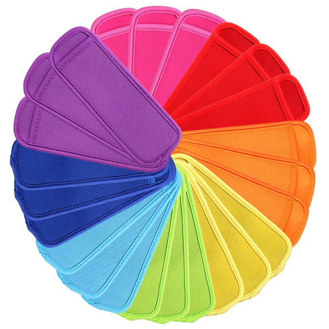 JANYUN 24-pack reusable popsicle sleeves in rainbow colors for summer snacks
