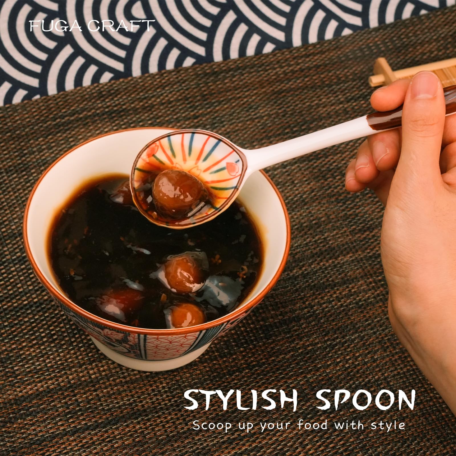 Japanese-Style Ceramic Long-Handled Spoon close-up glaze highlights craftsmanship for daily use.
