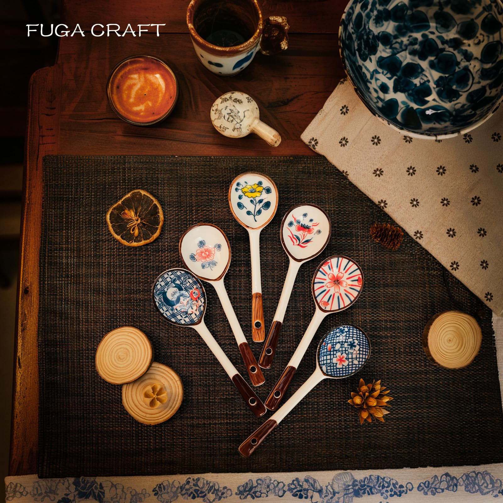 Japanese-Style Ceramic Long-Handled Spoon dessert portion shown.