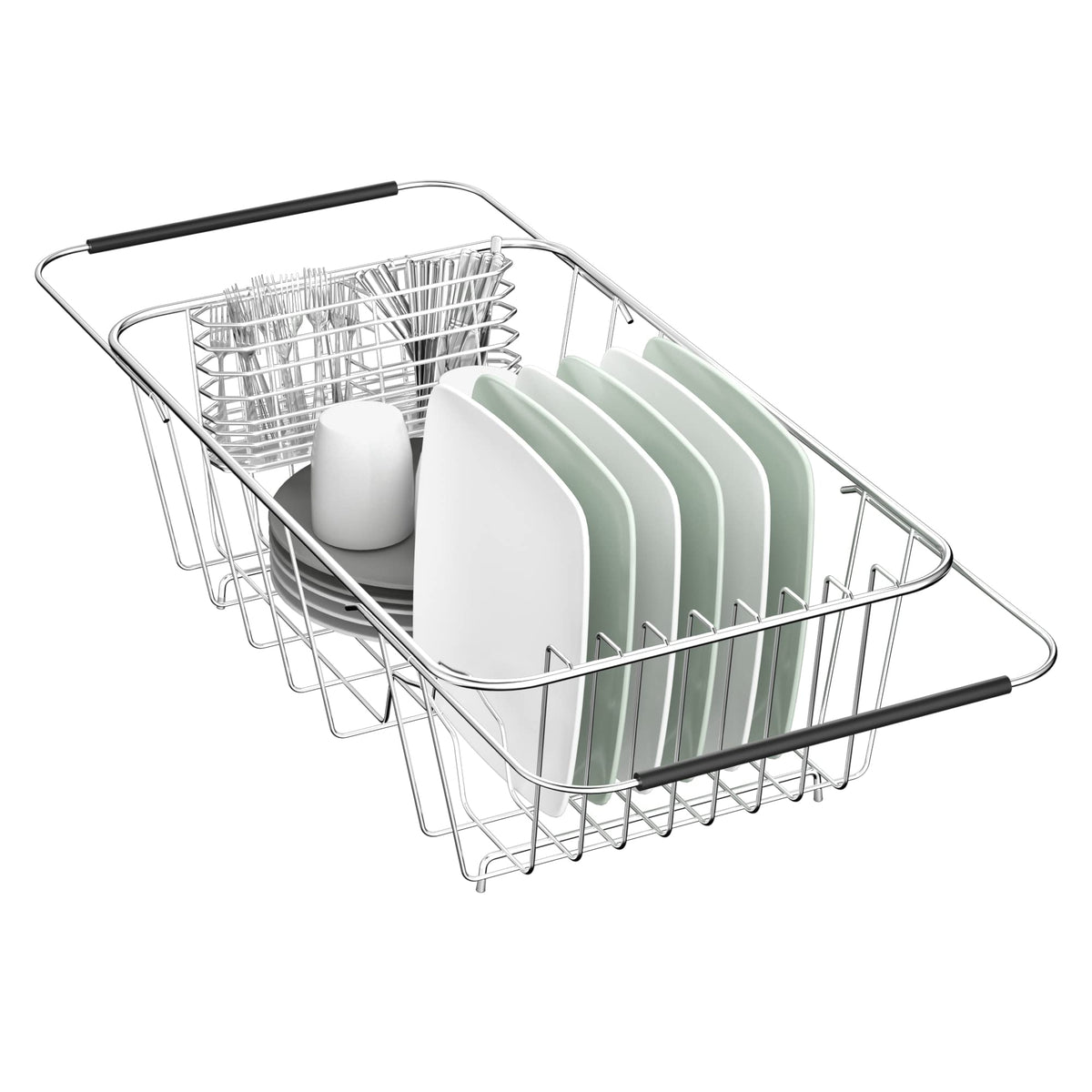 JAQ small dish drying rack over sink for space-saving drying and air circulation
