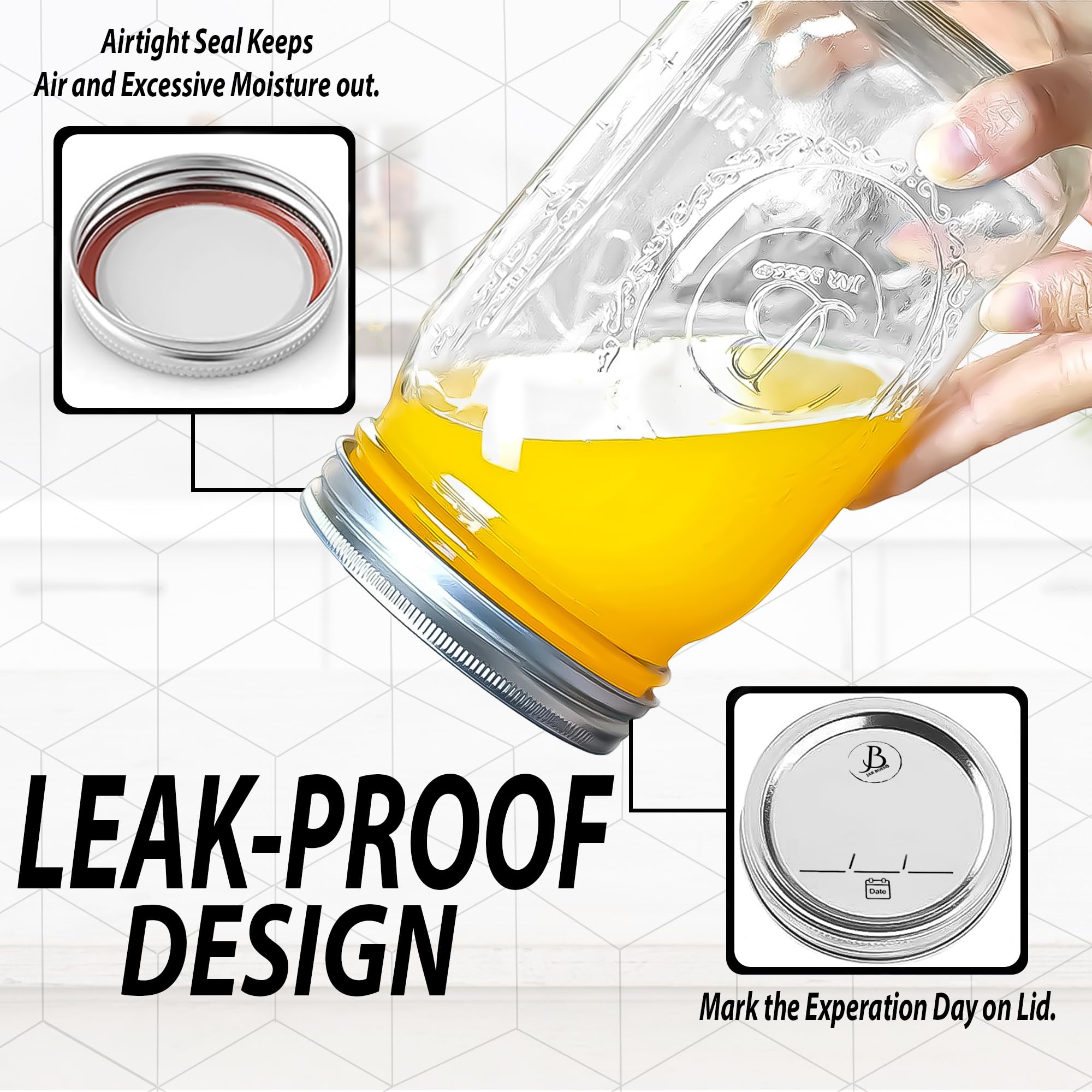 Jar Boss airtight seal close-up highlights reliable sealing for preserved foods.