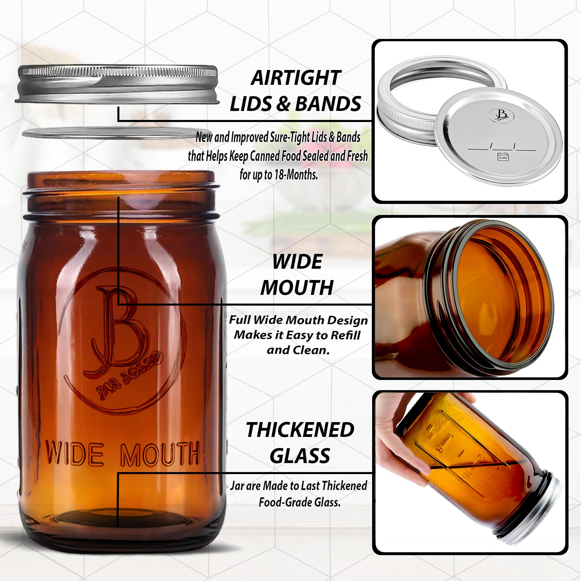 Jar Boss amber wide-mouth bands for secure storage