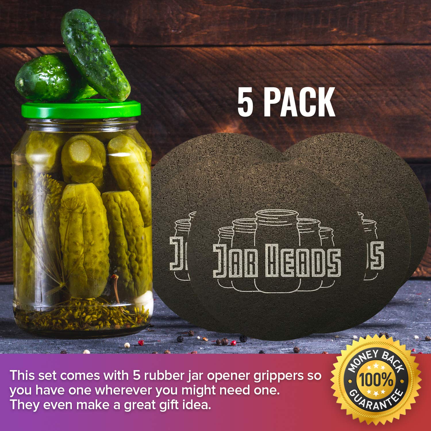 JAR HEADS rubber jar opener gripper pad 5-pack set shown as kitchen solution