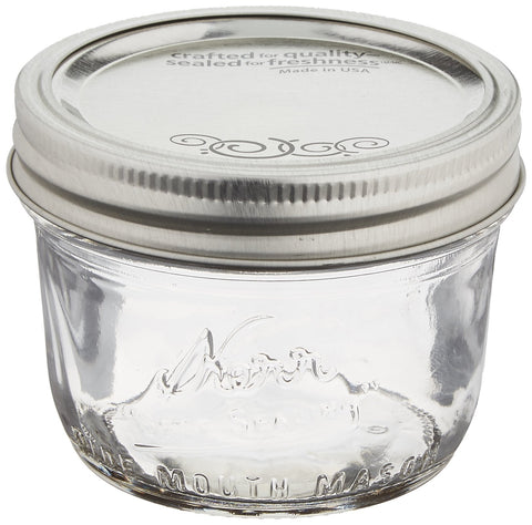 Jarden Kerr wide-mouth half-pint 8 oz jar showing clear glass ideal for small-batch preserves.