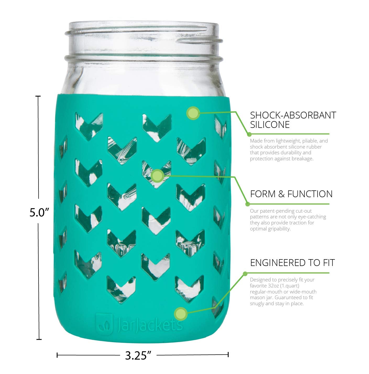 JarJackets durable shock-absorbent silicone shields glass during transport.