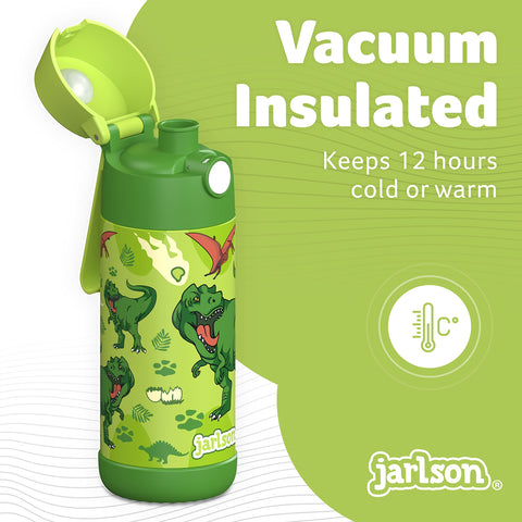 Jarlson 12 oz bottle insulated, keeps drinks cold for hours.