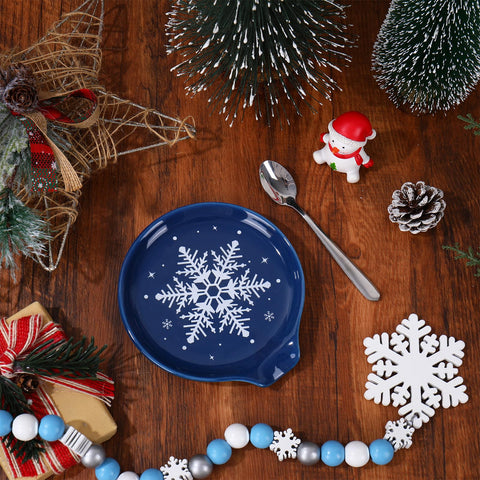 JarThenaAMCS snowflake spoon rest on a holiday table ready for serving