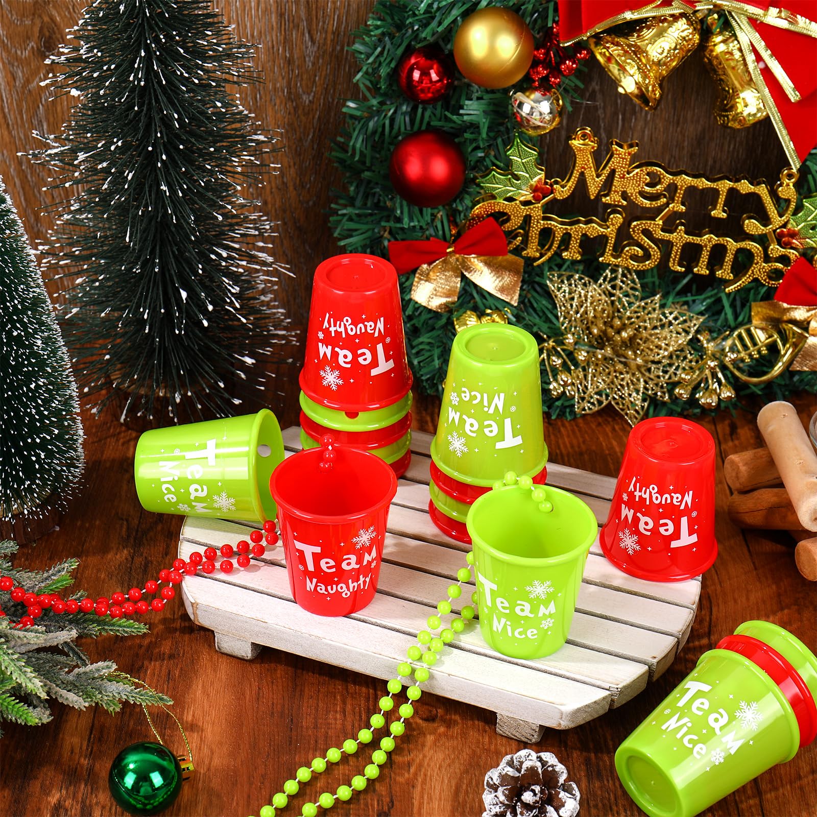 JarThenaAMCS red-green shot-glass necklace, lightweight and reusable for events