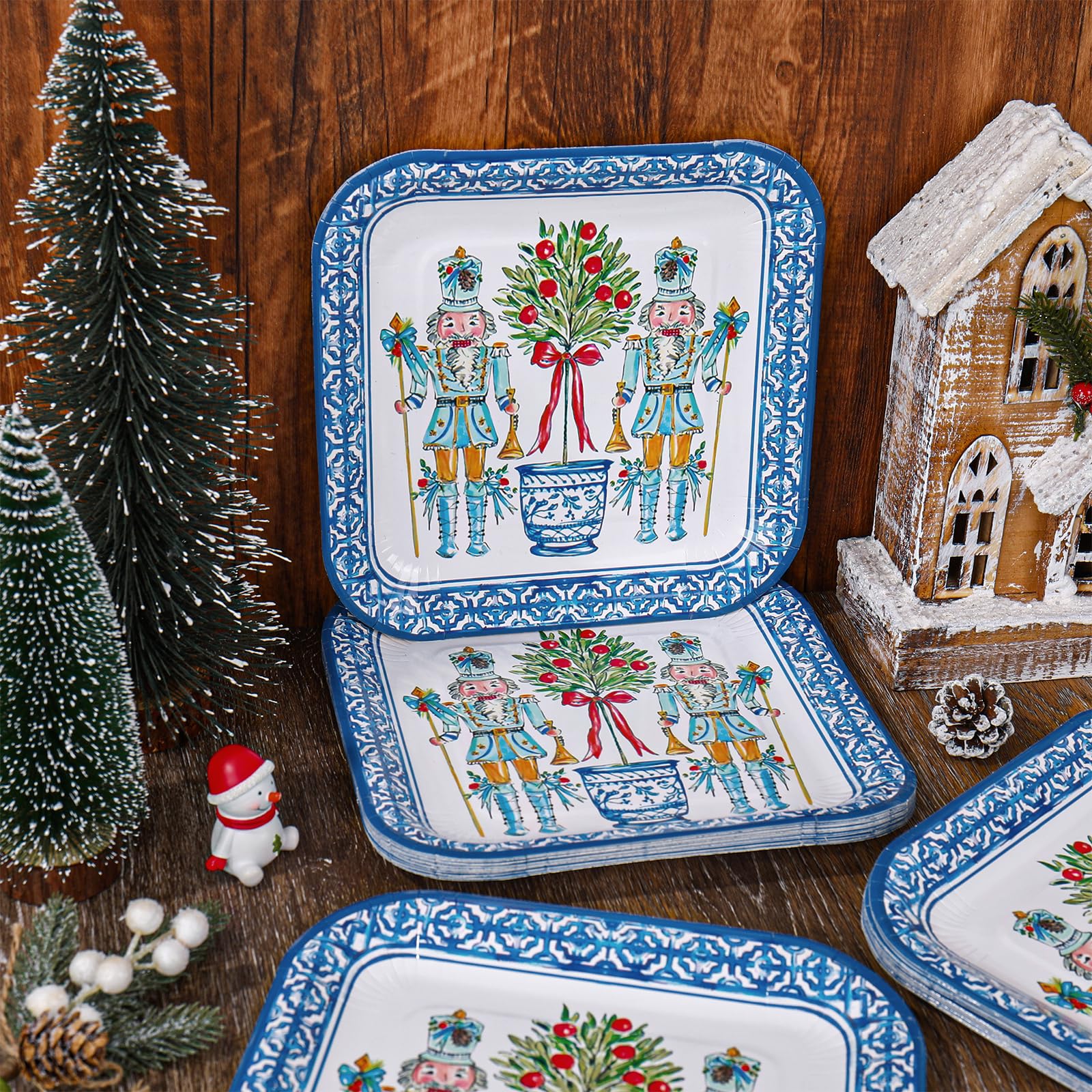 JarThenaAMCS square 9in plate for versatile serving at Christmas gatherings and outdoor events.