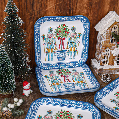 JarThenaAMCS square 9in plate for versatile serving at Christmas gatherings and outdoor events.