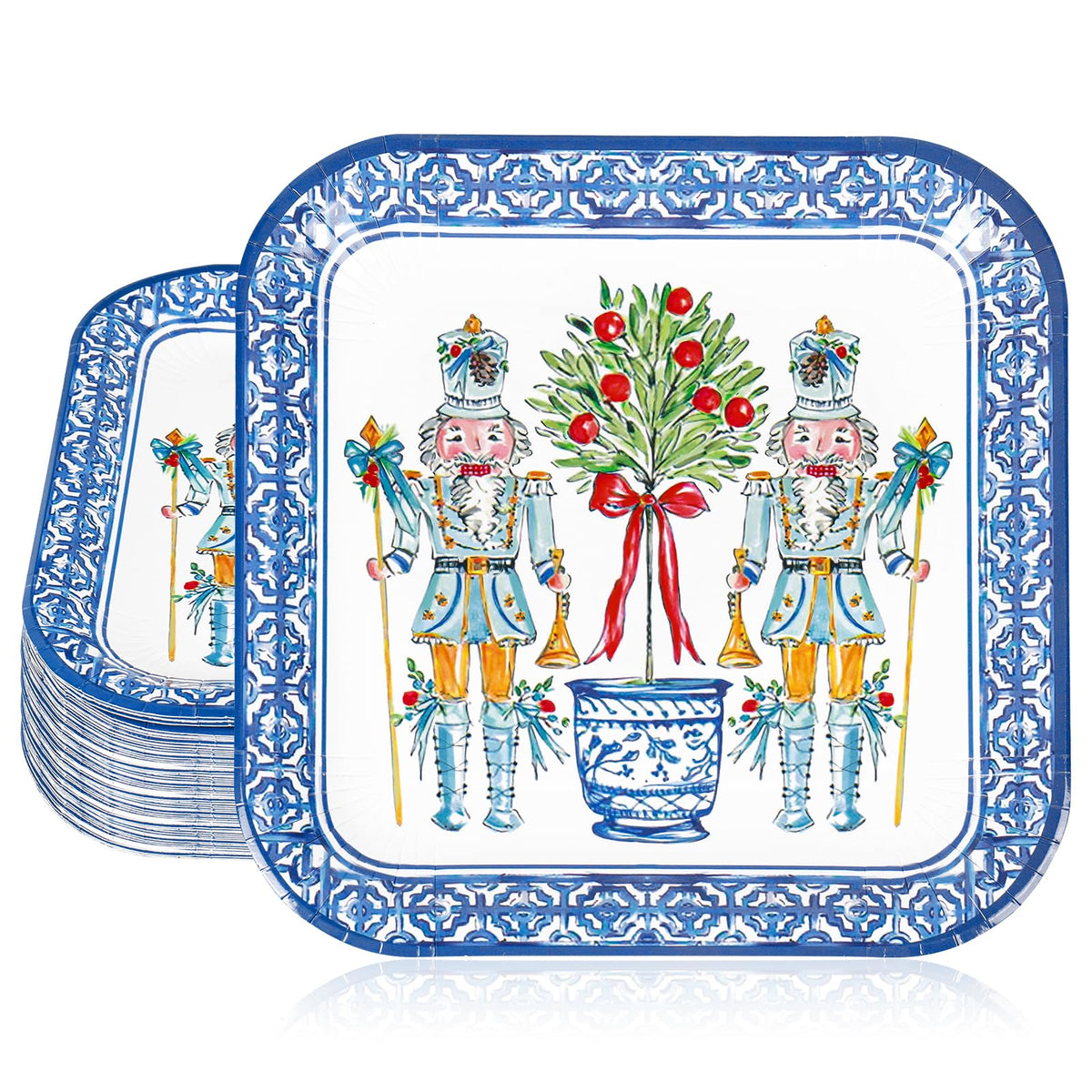 JarThenaAMCS Nutcracker-Chinoiserie square plate 9in, ideal for elegant holiday servings.