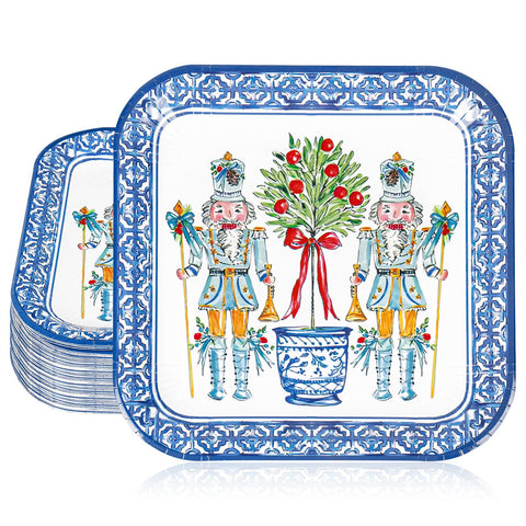 JarThenaAMCS Nutcracker-Chinoiserie square plate 9in, ideal for elegant holiday servings.