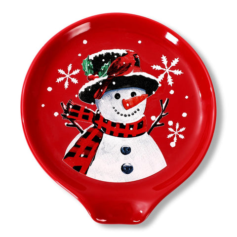 JarThenaAMCS snowman spoon rest with red background adds festive charm to your coffee station.