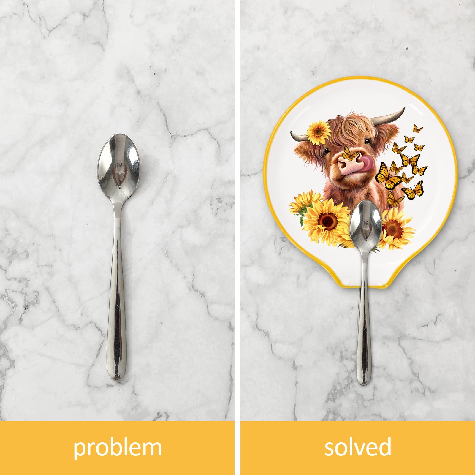 JarThenaAMCS watercolor sunflower and butterfly spoon rest on ceramic surface