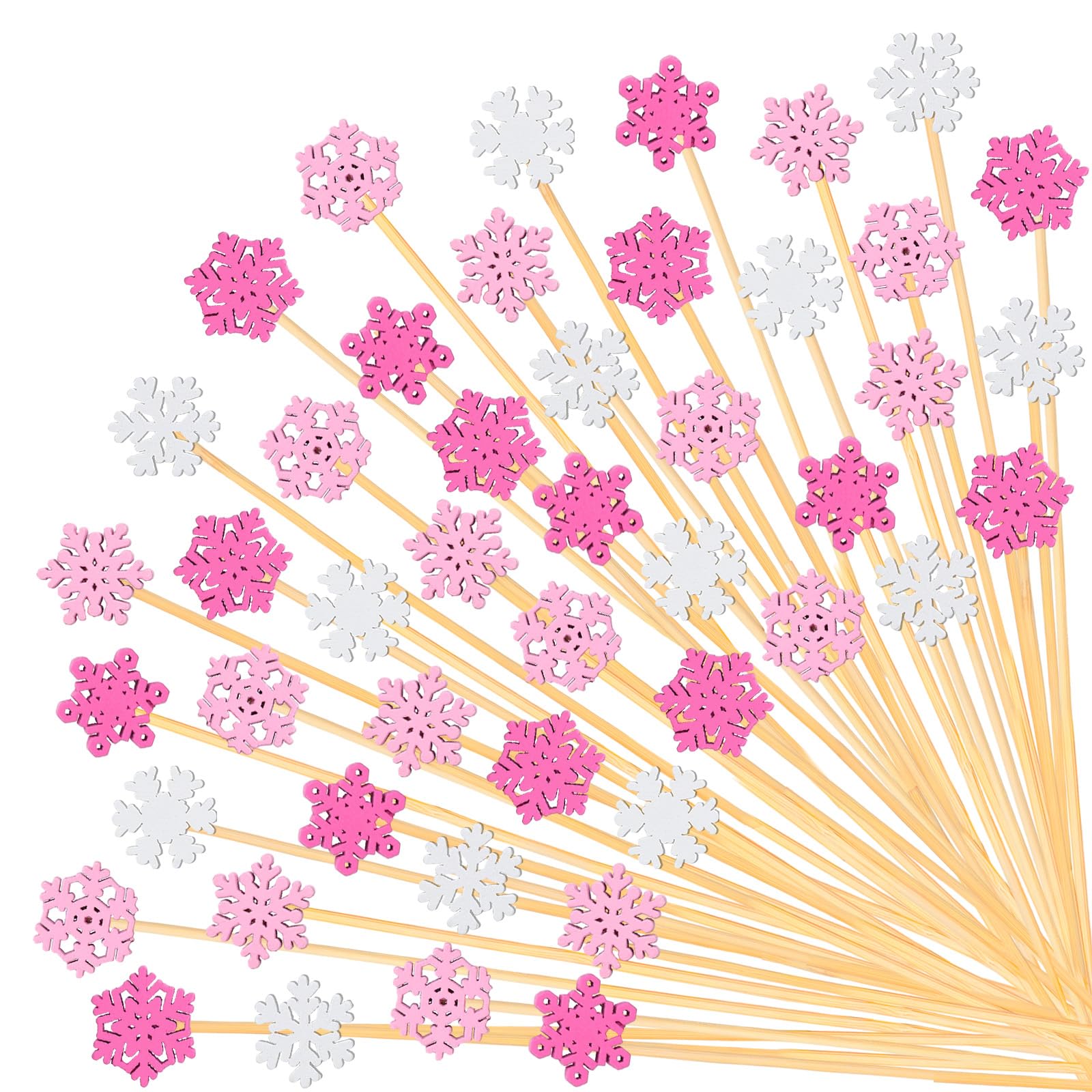 JarThenaAMCS winter snowflake picks in pink and white, ideal for festive cocktail garnishes