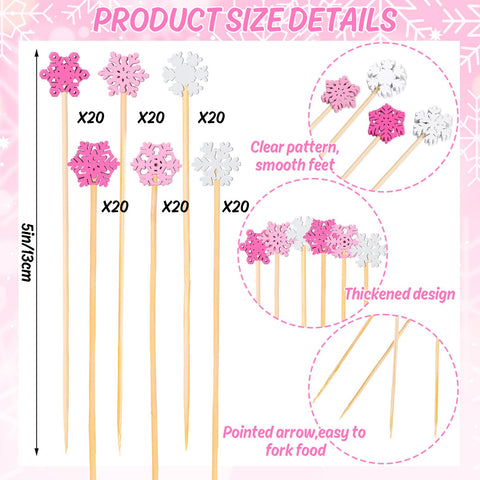 JarThenaAMCS snowflake picks style 2 showcasing delicate fruit and dessert garnishes