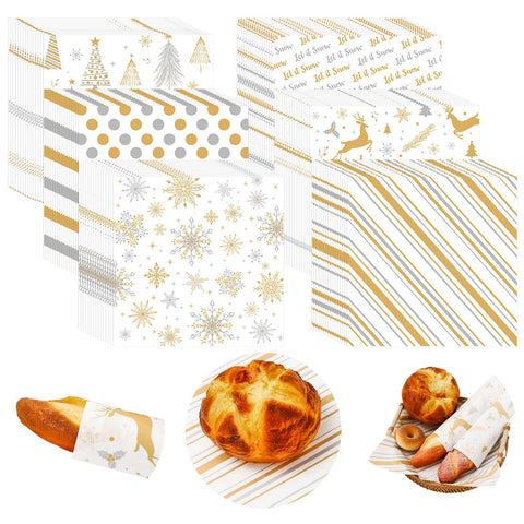 JarThenaAMCS winter wax paper in six designs (silver/gold) for festive food presentation.