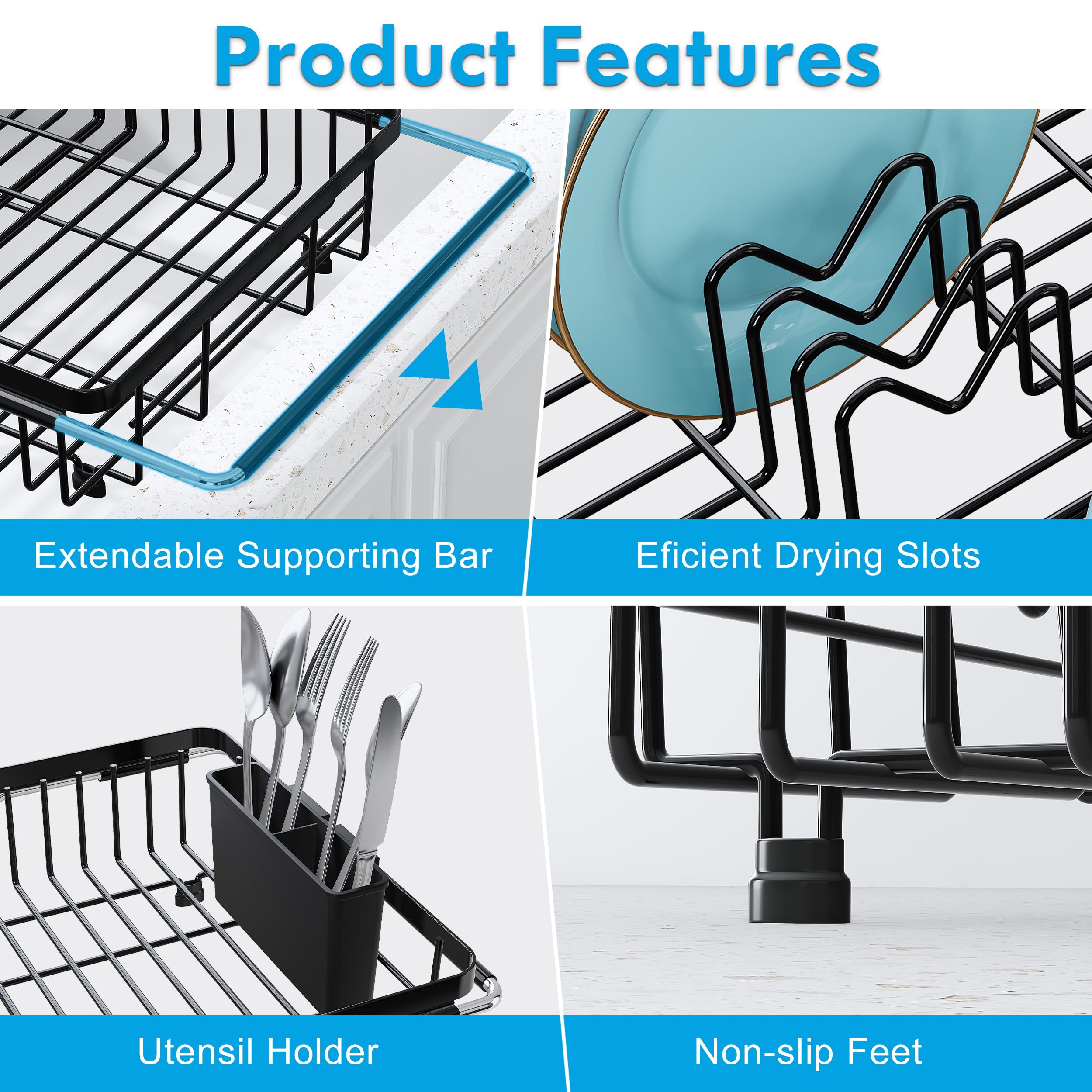 JASIWAY anti-slip beads on handles prevent rack movement over the sink