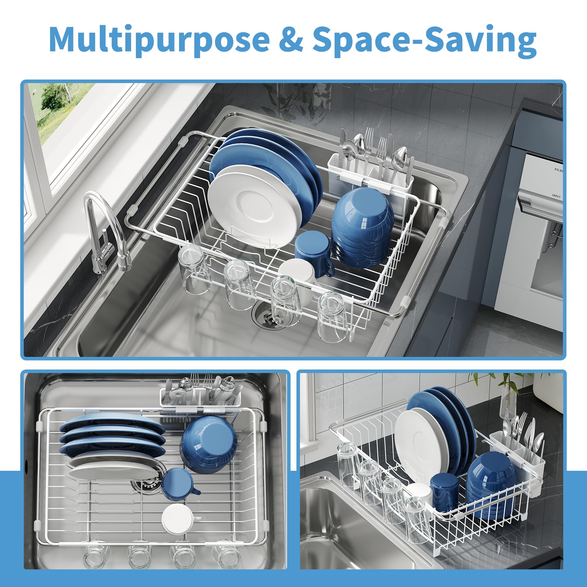 JASIWAY dish drying rack installed in sink for easy rinsing and drainage.